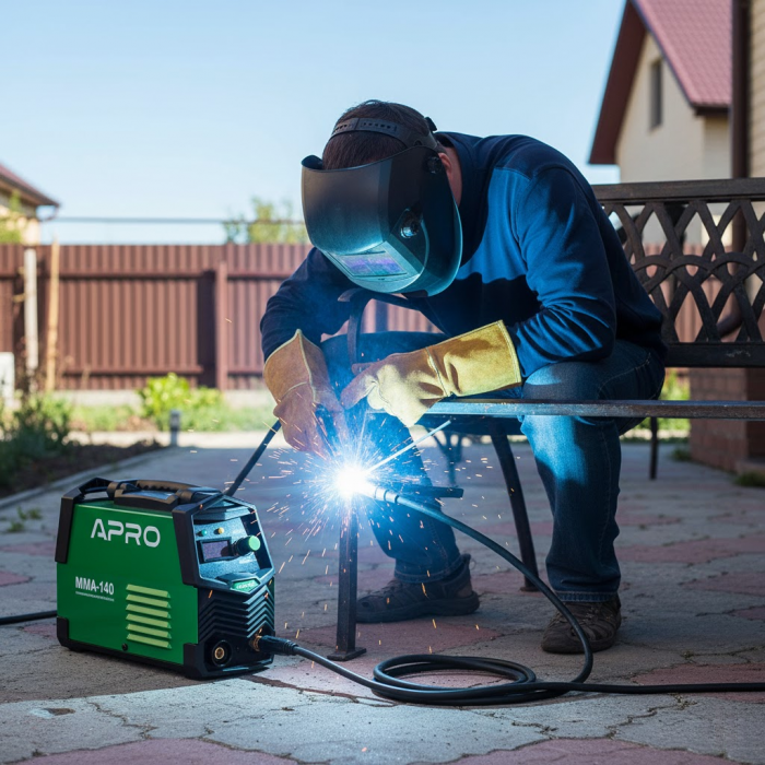 Зварювальний апарат інверторний APRO MMA-140 20-140А ел 4мм 2,5+1.5м + набір кабелів