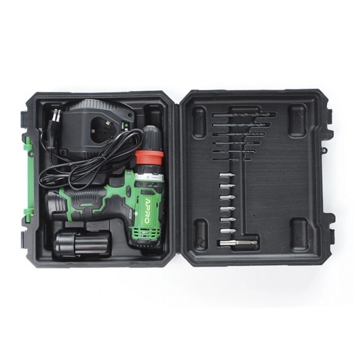 Дриль-шуруповерт, швидкозйом APRO 12В,1,5А, 12DC, 2 АКБ, ЗУ, кейс