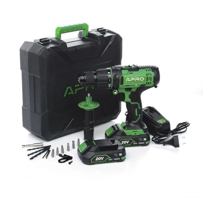 Дриль-шуруповерт ударний APRO 20В, 2А, 20HD2 АКБ, ЗУ, кейс