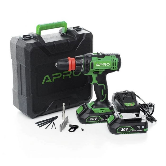 Дриль-шуруповерт, швидкозйом APRO 20В, 2А, 20DC, 2 АКБ, ЗУ, кейс